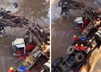 motorista-morre-apos-caminhao-cair-de-ponte-na-br-364,-em-jatai