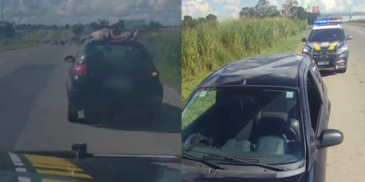 homem-viaja-nu-no-teto-de-carro-a-100-km/h-na-br-153-em-goias;-condutor-estava-bebado
