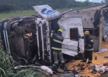 motorista-de-58-anos-morre-apos-carreta-carregada-de-milho-tombar-em-luziania