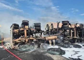 caminhao-com-carga-de-diesel-tomba-e-e-destruido-por-incendio-na-br-020,-em-goias